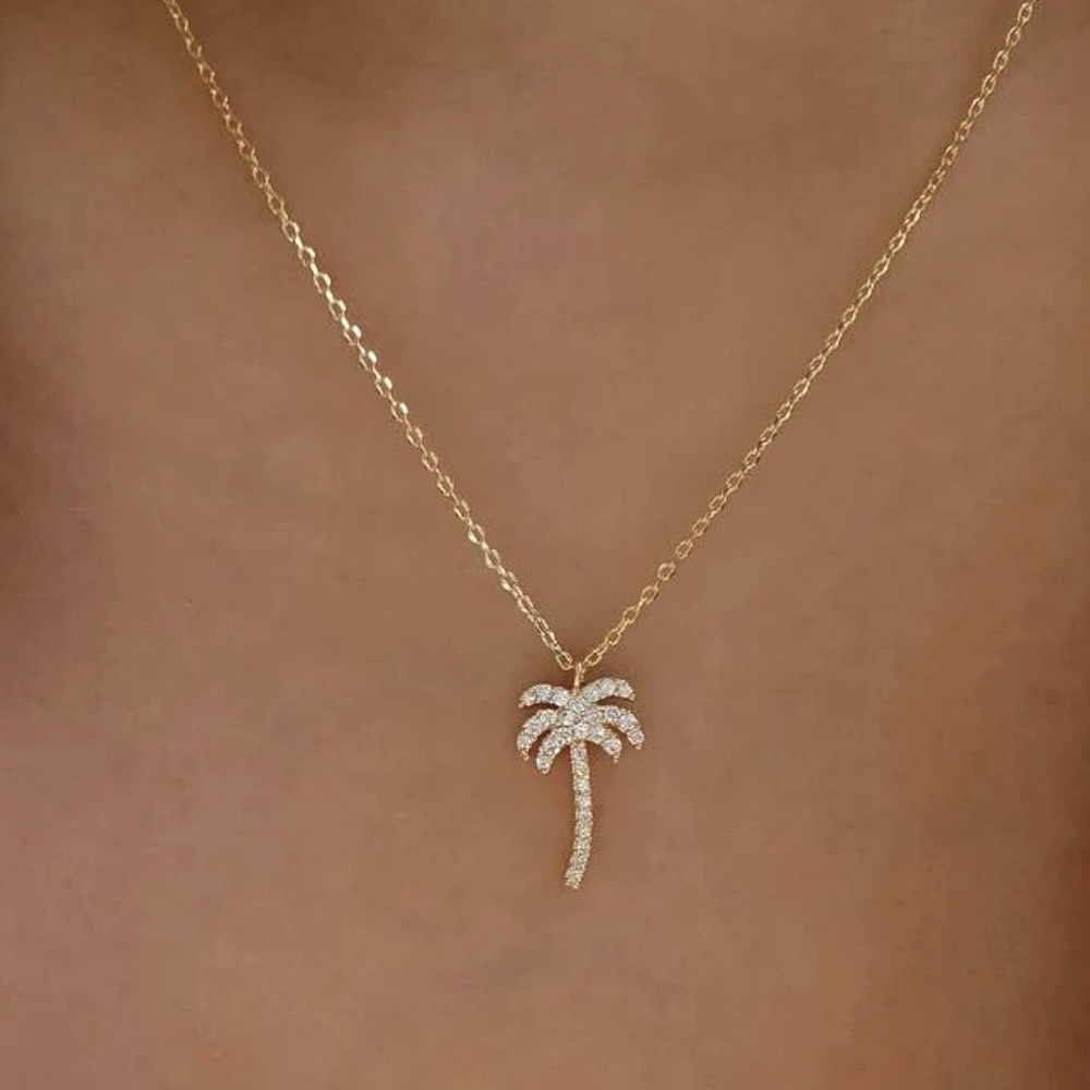 Price firm, last 1! 🌴 palm tree 🌴 pendant cz gold chain necklace